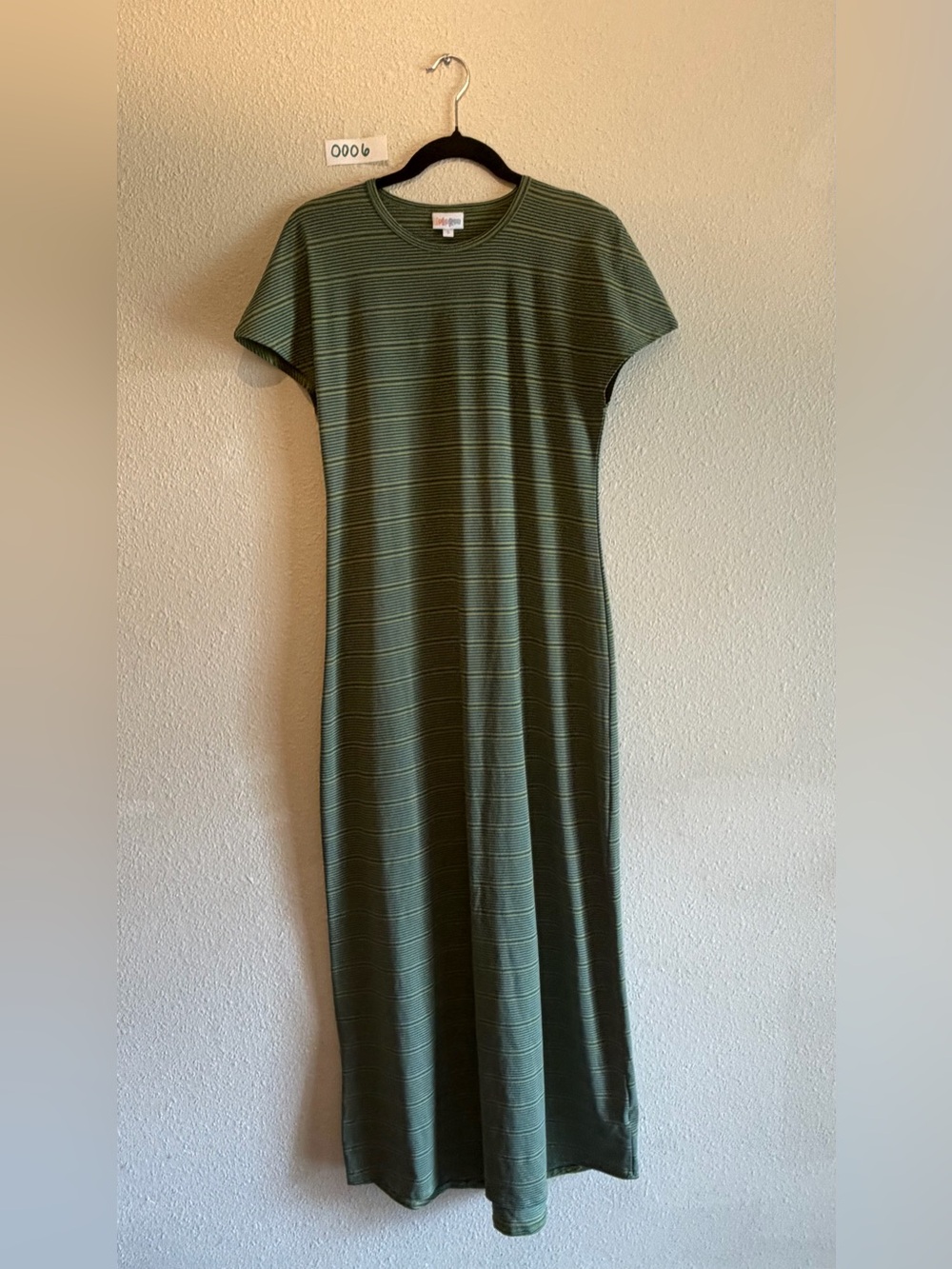 LuLaRoe Olive Green Striped Maxi Dress 57 inches long. - 0006